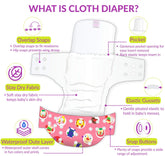 Reusable Baby Cloth Diaper with Adjustable Snap Buttons and Inserts (Set of 2)